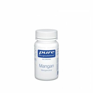 Weißes Fläschchen mit Schraubverschluss und blauer Schrift, enthält Mangancitrat von Pure Encapsulations.