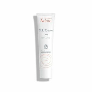 Eine Tube Avène Cold Cream, die für sehr trockene und empfindliche Haut formuliert ist, mit dem Hinweis auf Pflege und Schutz.