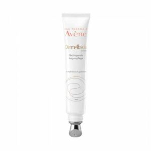 Tubengefäß der Avène Dermabsolu Augenpflege, mit silberner Applikatorspitze und weißem Design.