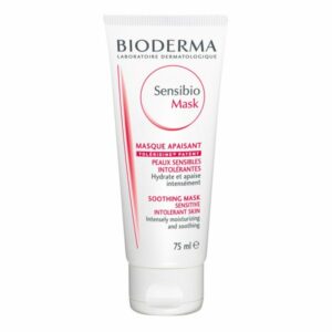 Weiße Tube mit rotem Aufdruck, enthält die Bioderma Sensibio Maske für empfindliche Haut.