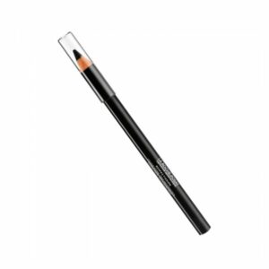 Schwarzer Lippenstift in einem zylindrischen Behälter mit transparenter Kappe und farblich passendem Innenstift.