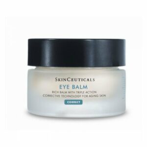 Augenbalsam in einem runden Glasbehälter mit schwarzem Deckel und Beschriftung von SkinCeuticals.