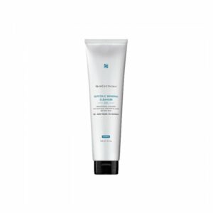 Transparente Tubeverpackung mit Glycolic Renewal Cleanser von SkinCeuticals, gelblich-weißer Gel-Inhalt.
