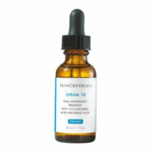 Braune Glasflasche mit Pipette, SkinCeuticals Serum 10, 30 ml, enthält Antioxidantien und Vitamine.