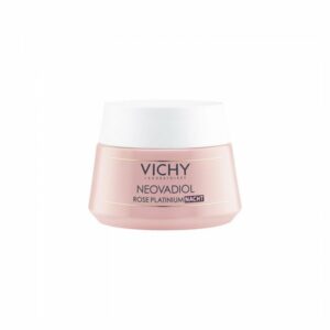 Vichy Neovadiol Rose Platinum Nachtcreme in einem rosa Tiegel mit weißem Deckel.
