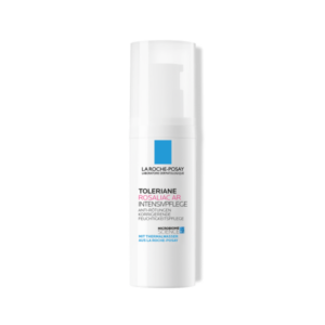Flasche der La Roche-Posay Toleriane Rosaliac AR Intensivpflege mit Pumpe, Pflege für empfindliche Haut.