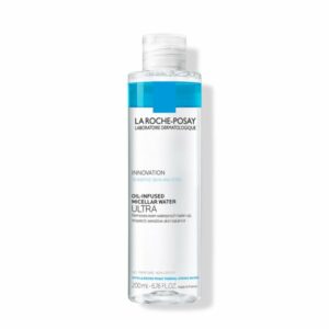 Flasche mit öl-infundiertem Mizellarwasser von La Roche-Posay für empfindliche Haut und Augen, 200 ml.