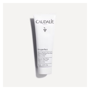 Weiße Tube mit Glykolmaske von Caudalie, 75 ml, für strahlende Haut in 10 Minuten.