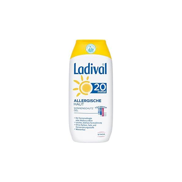 Sonnenschutzgel von Ladival mit Lichtschutzfaktor 20, speziell für allergische Haut, wasserfest und ohne Duftstoffe.