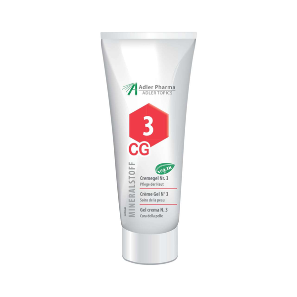 Tube mit Creme-Gel Nr. 3 von Adler Pharma, vegan, für Hautpflege mit mineralstoffhaltiger Formel.