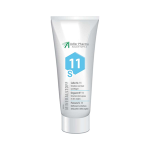 Tube mit Salbe Nr. 11 zur Unterstützung der Haut- und Nagelstruktur, weiß mit blauer Beschriftung.