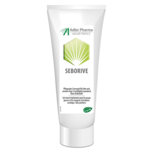Tube mit Seborive Gesichtscreme für fettige und unebene Haut, feuchtigkeitsspendend, ohne Duftstoffe.