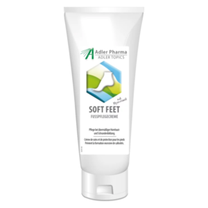 Tube mit Fußpflegecreme "Soft Feet", designed zur Pflege bei übermäßiger Hornhautbildung.