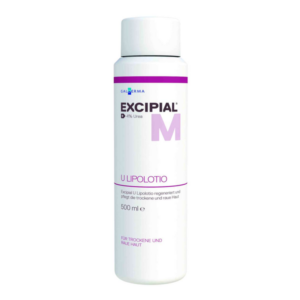 Flasche mit EXCIPIAL M U Lipolotio, 500 ml, für trockene und raue Haut, mit 4% Urea.