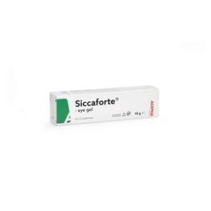 Verpackung von Siccaforte Augen-Gel, 10 g, mit grüner Markierung und Hinweis auf 0,2 % Carbomer.