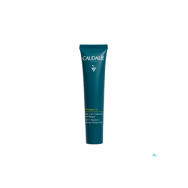 Grüne Tube mit dem Aufdruck "Caudalie Vinergetic C+" und Informationen über die 3-in-1 Vitamin C Feuchtigkeitspflege.