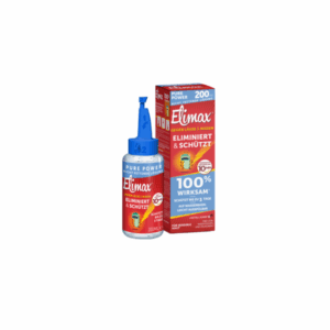 200 ml Flasche Elimax zur Bekämpfung von Läusen und Nissen, inklusive Verpackung mit Anwendungsinformationen.