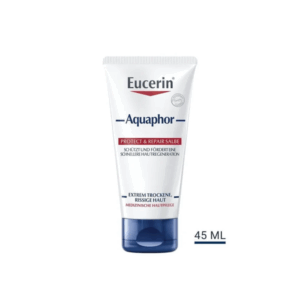 Eucerin Aquaphor Protect & Repair Salbe in einer Tube für extrem trockene, rissige Haut, 45 ml Inhalt.