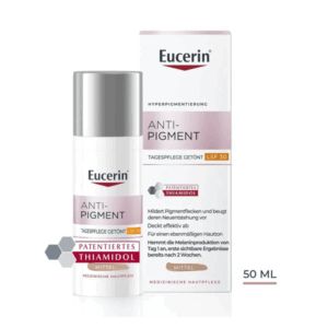 Eucerin Anti-Pigment Tagespflege mit LSF 30, zur Minderung von Pigmentflecken, 50 ml Flasche mit Verpackung.