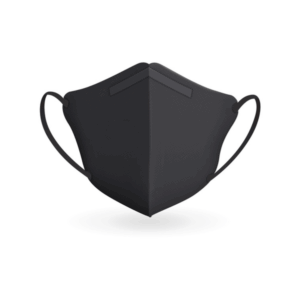 Schwarze Gesichtsmaske mit elastischen Ohrenschlaufen und strukturiertem Material.