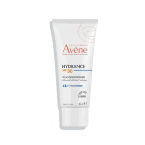 Hydratisierende Feuchtigkeitscreme von Avène in einer weißen Tube mit SPF 30, 40 ml Inhalt.