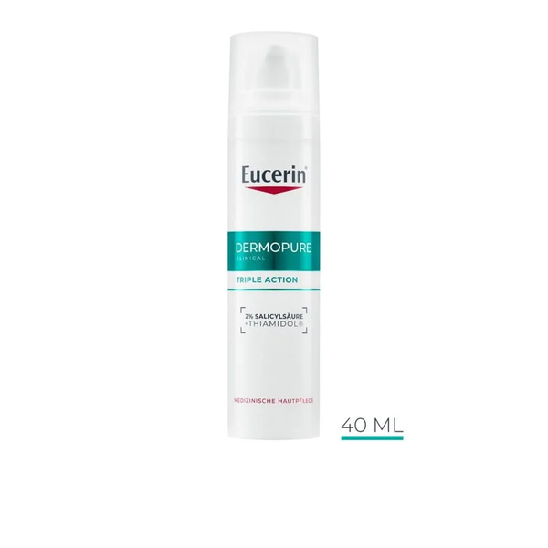 Eucerin Dermopure Creme mit 2% Salicylsäure und Thiamidol in weißer Sprühflasche, medizinische Hautpflege, 40 ml.