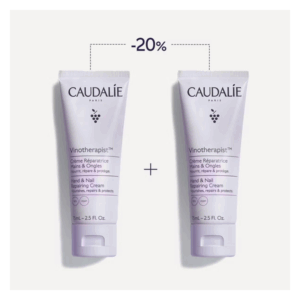 Zwei Tuben der Vinotherapist Hand- und Nagelcreme von Caudalie mit einem Rabatt von 20% auf der Verpackung.