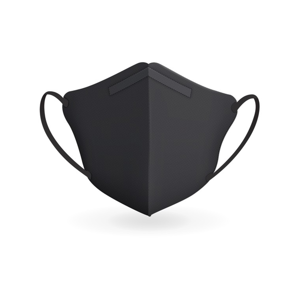 Schwarze Gesichtsmaske mit elastischen Ohrenschlaufen und strukturiertem Material.