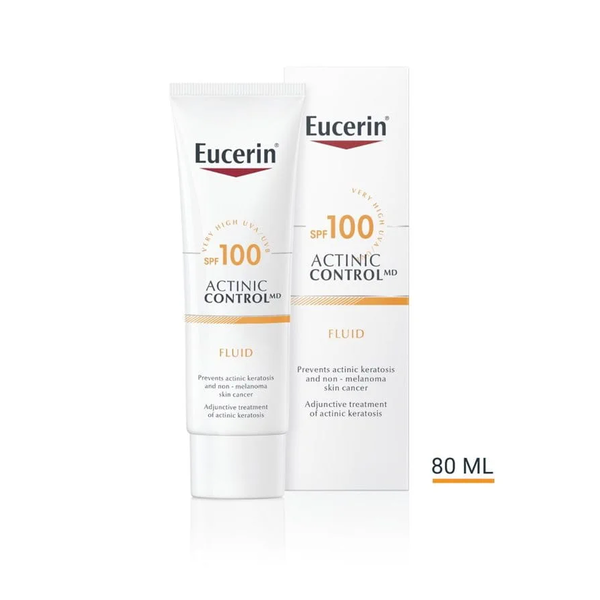 Sonnenschutzcreme Eucerin Actinic Control MD mit SPF 100 in einer 80 ml Tube, unterstützt bei actinischer Keratosis.
