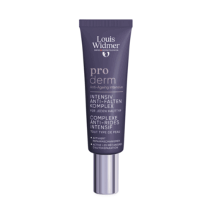 Lila Tube mit Anti-Aging Creme von Louis Widmer, betont intensive Faltenpflege für jeden Hauttyp.