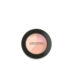 Ein runder Puder mit vier Farbtönen in einem schwarz-grauen Gehäuse von La Roche-Posay.
