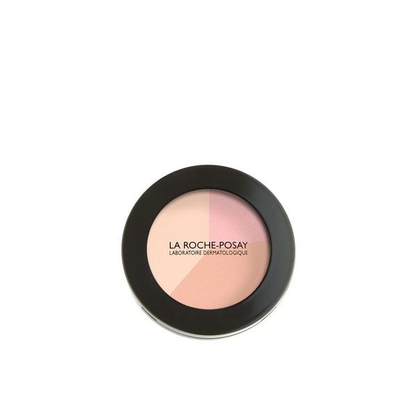 Ein runder Puder mit vier Farbtönen in einem schwarz-grauen Gehäuse von La Roche-Posay.